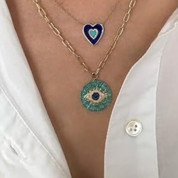 Neiman Marcus 14k Gold Plated Evil Eye Pendant Necklace - Picture 3 of 4